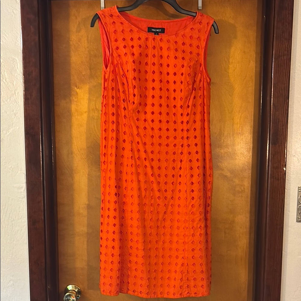 Nine West Orange Eyelet Cotton Dress Side Zip Sz 14